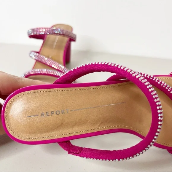 Report Rose Pink Rhinestone Embellished Block Heels Size 9 - Picture 7 of 9